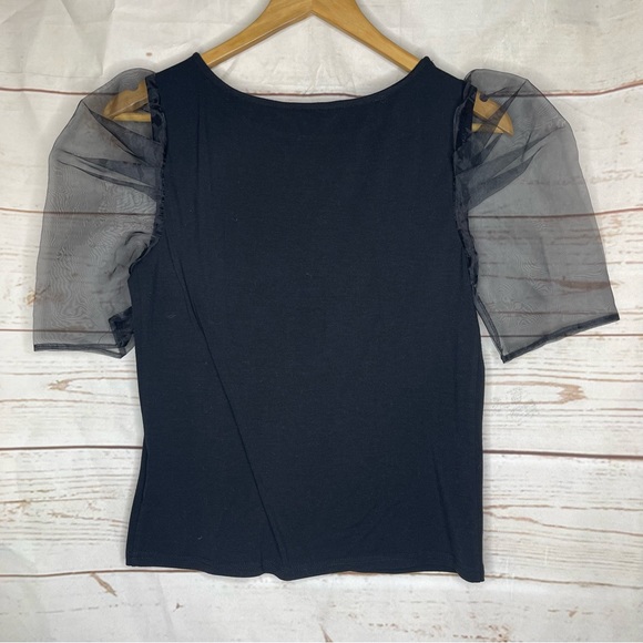BB Dakota by Steve Madden • Blouse • Puff Sheer Sleeves • Black • Small - Picture 5 of 7